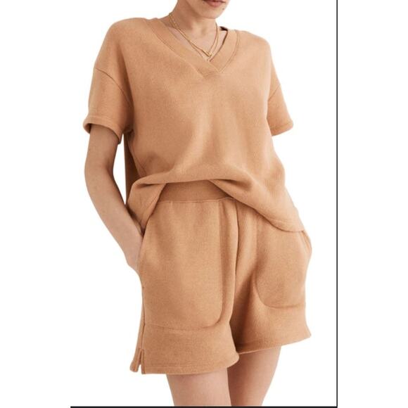 Madewell Mwl Airyterry V-neck Sweatshirt T-shirt In Earthen Clay - Picture 1 of 5